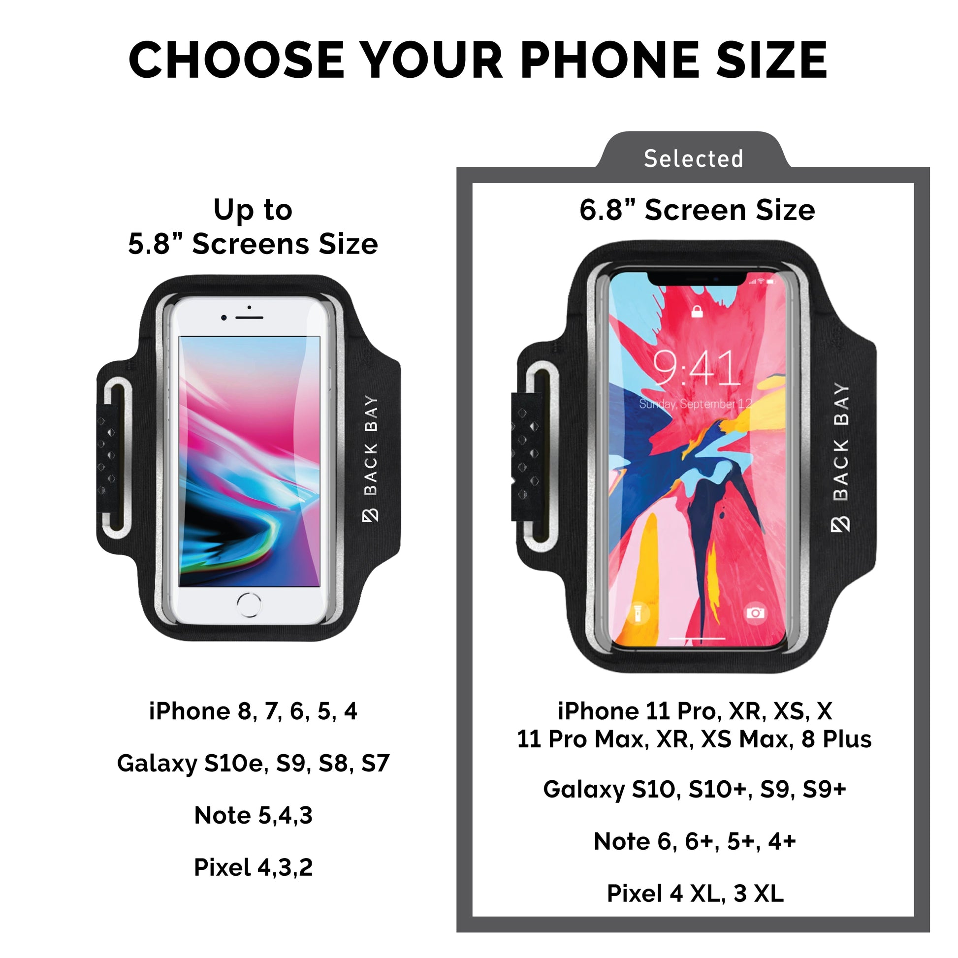 Back Bay Brand - Endurance Running Armband__Compatible Phone Sizes